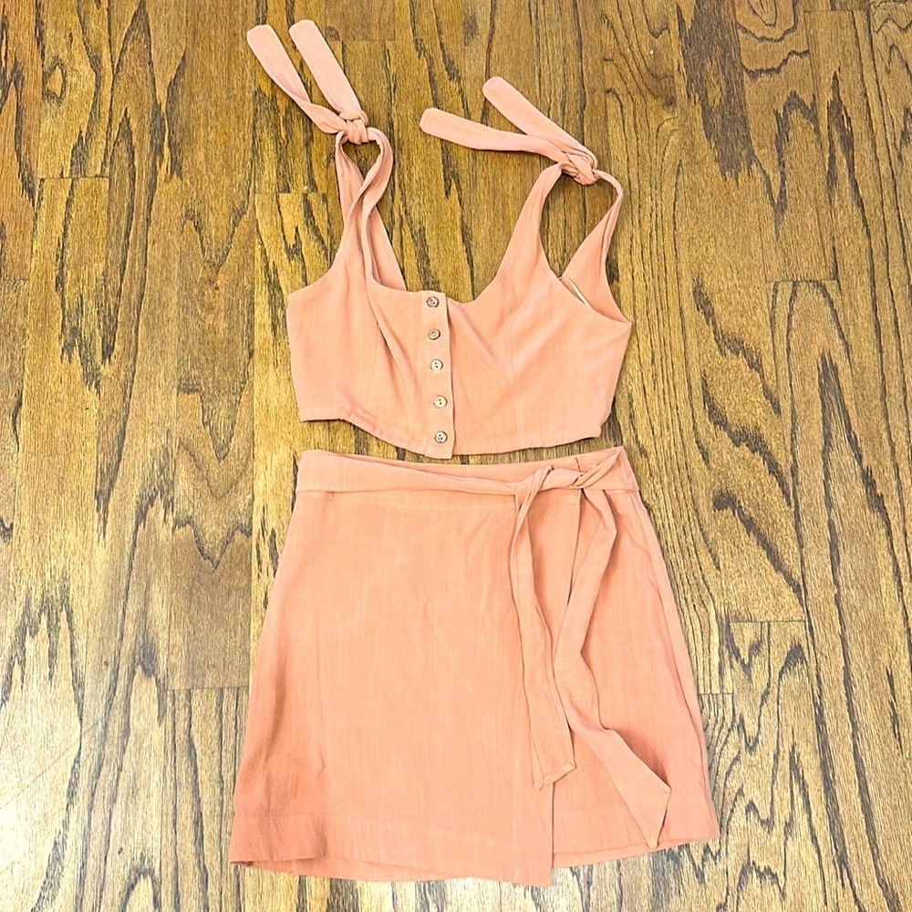 Two piece crop top and high waisted wrap skirt set